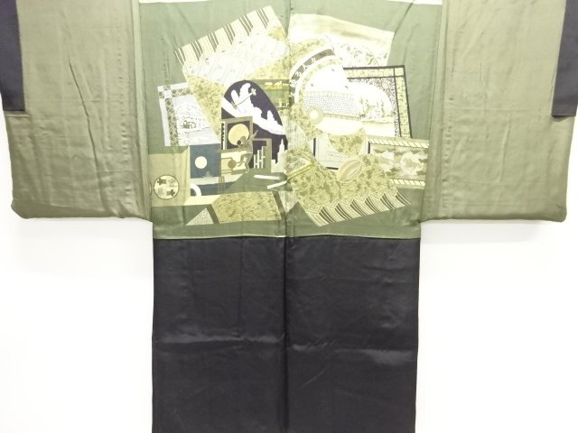 JAPANESE KIMONO / ANTIQUE MENS HAORI / SILK / HABUTAE(LINING)